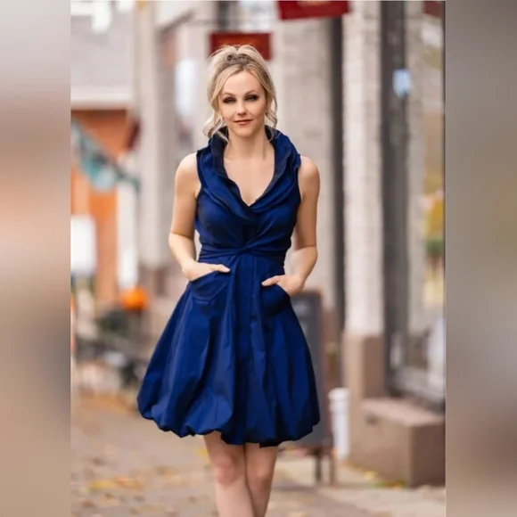 Samuel Dong Midnight Blue Bubble Swing Dress - Picture 3 of 7